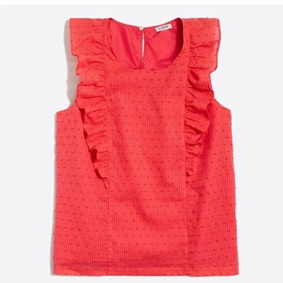 J. Crew Factory Coral Textured Swiss Dot Ruffle Sleeveless Blouse Size 4 - Picture 1 of 7